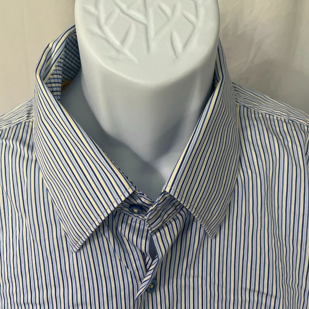 🧵 Robert Talbott Men’s Striped Dress Shirt White Blue Yellow XXL 2XL 🔥
